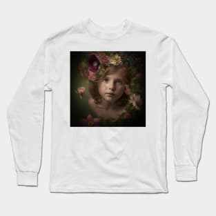 A Young Girl Wearing a Garland of Flowers Long Sleeve T-Shirt